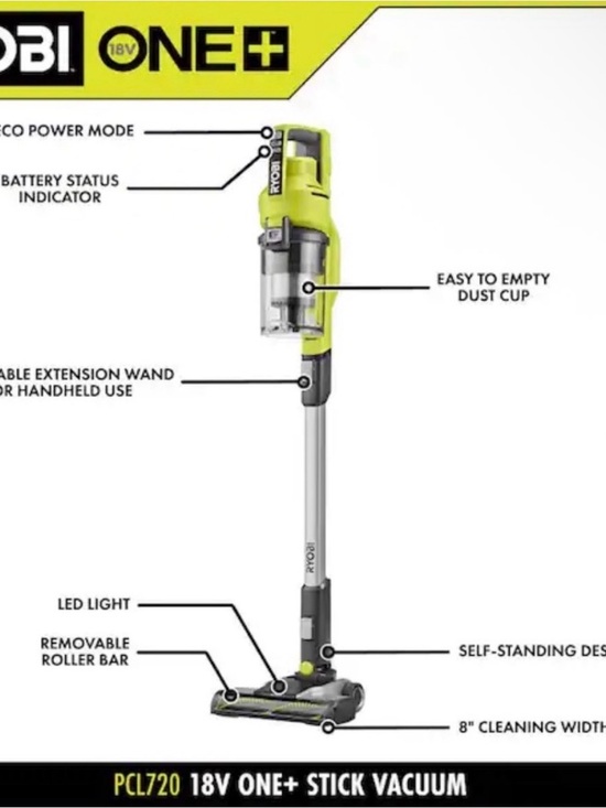 Other - Ryobi ONE+ 18V Stick Vacuum - Lime Green/Gray